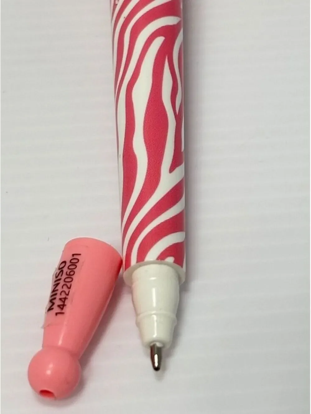 Miniso Pen Pink and White Cat Paw Pen with Zebra Print Barrel -NEW